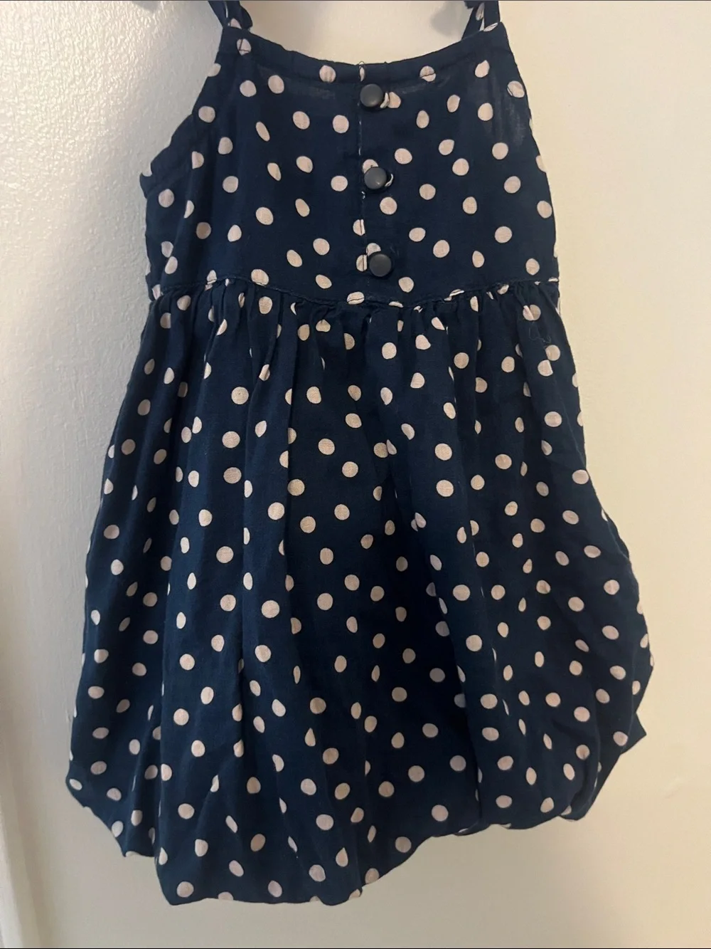 Old Navy Navy and White Polka Dot Tie-Shoulder Dress